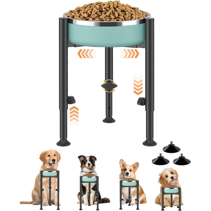 Підставка для годівлі собак з підставкою для лап, регульована по висоті, 15-26 см, металева, для маленьких, середніх та великих собак (тільки підставка)