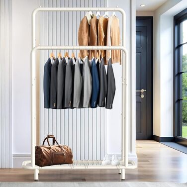 Вішалка-стійка для одягу Simple Houseware з подвійним штангом та нижніми полицями, біла