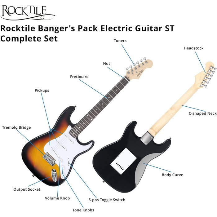 Електрогітара Rocktile Banger's Pack Sunburst (Комплект: підсилювач, тремоло, чохол, кабель, ремінь, медіатори, запасні струни, навчальний матеріал з CD/DVD)