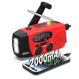 Радіо Esky Kurbelradio AM/FM водонепроникне, портативне з динамо-машиною, SOS-сигналом, Power Bank та LED-ліхтариком (червоне) - для походу, надзвичайних ситуацій