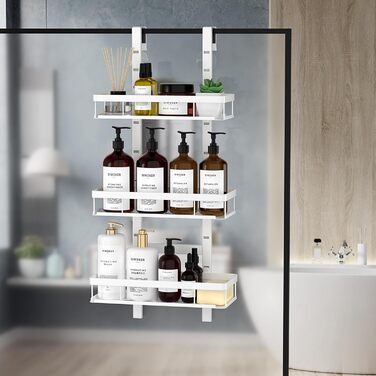 Підставка для душу на кріплення, полиця для душу без свердління для ванної кімнати, органайзер з 2 кошиками, тримач для шампуню (білий, White - 3 рівні)