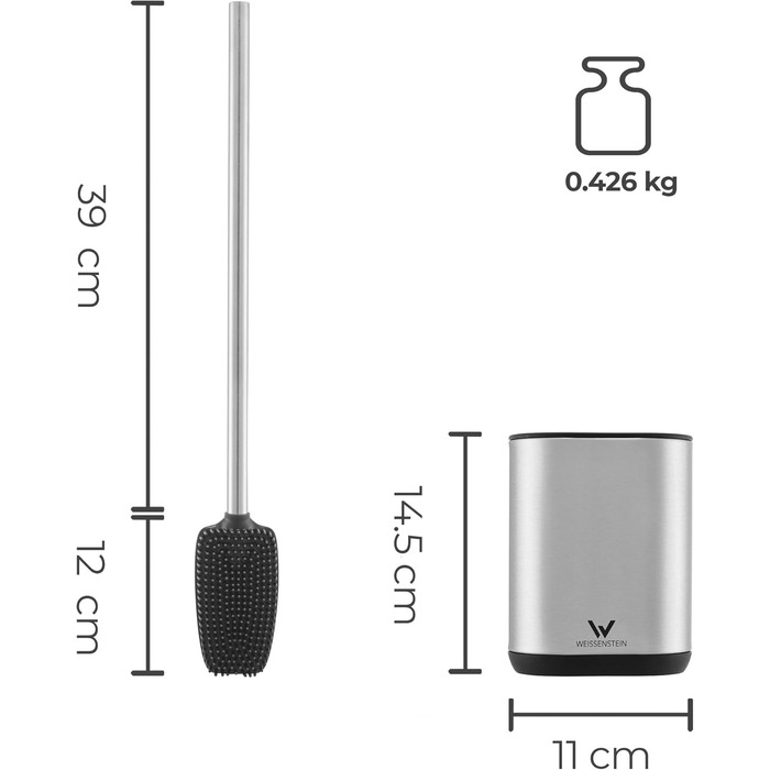 Набір для туалету Weissenstein: щітка з силікону, тримач з нержавіючої сталі, без свердління, чорний