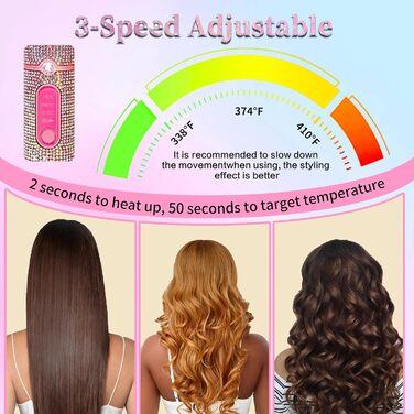 Бездротовий випрямляч для волосся 2-в-1 з акумулятором 5000mAh, міні-випрямляч для подорожей, випрямлення та завивання, портативний, швидкий нагрів 210°C/410°F, колір: коричневий (Mermaid)