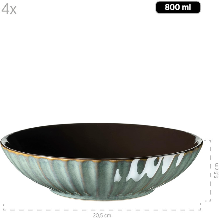 MÄSER Confino Dinnerware Set - 20 Piece Ceramic Dinner Set for 4 - Vintage Style with Black Accents (Petrol Color)