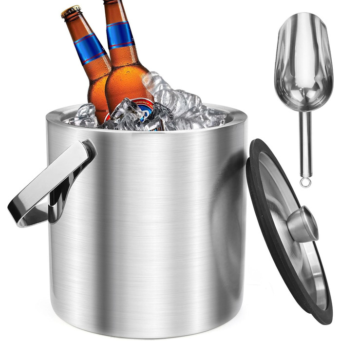 Ейскюбель з кришкою та лопаткою з нержавіючої сталі: ізольований ейскюбель для льоду, пива, секту, вино, напої, фрукти (2,2л)