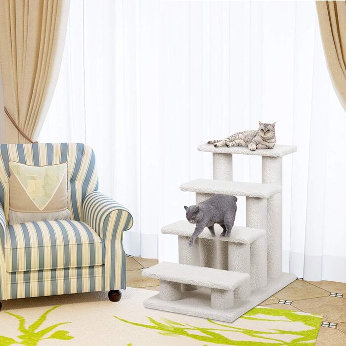 Сходинка для котів та собак GOPLUS - Кліматичний комплекс з драбиною, котячий будиночок, когтеточка (білий)