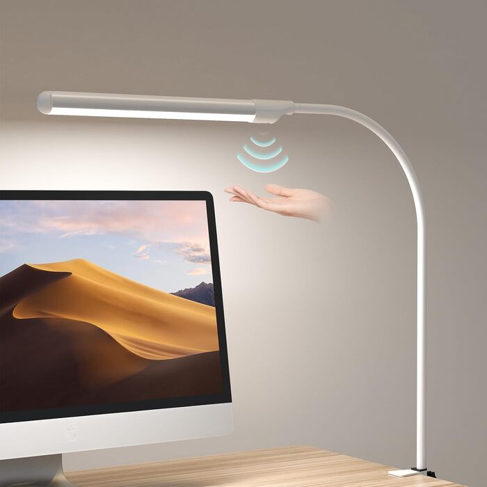 LED настільна лампа SIBI LIGHTING з жестами, 7W, 38 см, регульована яскравість, для роботи, навчання, ігор, білий