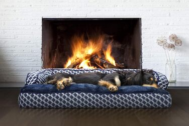 Крісло-ліжко для собак великих порід Furhaven з подушкою, знімними валиками для шиї та знімним чохлом, плюшеве та тканинне оздоблення, зручна кушетка, сірий діамант, /XL, 76 x 51 x 17 см