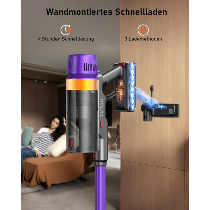 Бездротовий пилосос TVTAU T10 Pro (580W, 48000 Pa, 65 хв) з OLED-дисплеєм, самостійно заряджається, антинасадка для волосся, 1.8л контейнер. Ідеально для твердих підлог, килимів та шерсті тварин