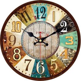 VIKMARI Quartz Wall Clock Wood Silent Hanging Clock, Battery-Powered Round Rustic Clock, Easy to Read Vintage Indoor Wall Clock || 14' (France Parisian Style, 30 cm)