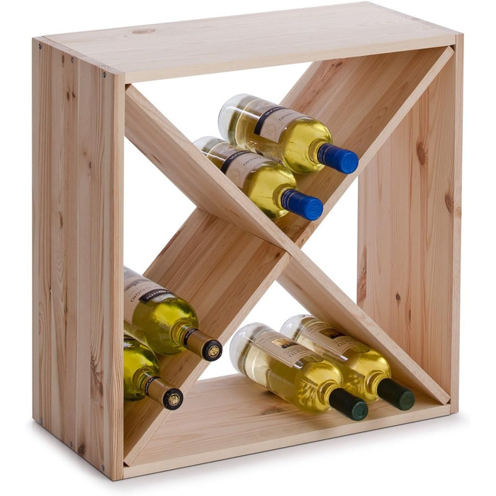 Zeller 13170 Wine Rack, Natural Wood, Cross Design, approx. 52 x 25 x 52 cm, Natural