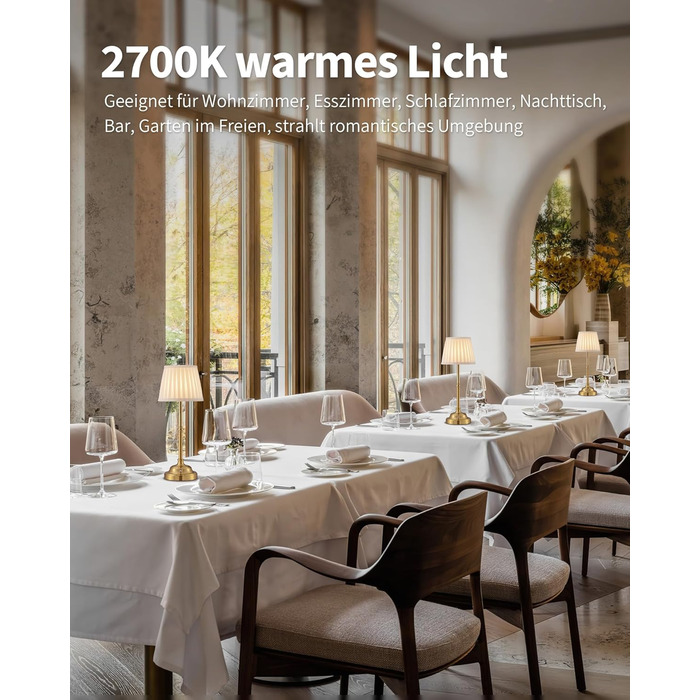 Світлодіодна настільна лампа бездротова, димована вінтажна нічна лампа, ретро акумуляторна лампа 4000mAh, для дому, бару, вітальні (Золото + Бежевий абажур)