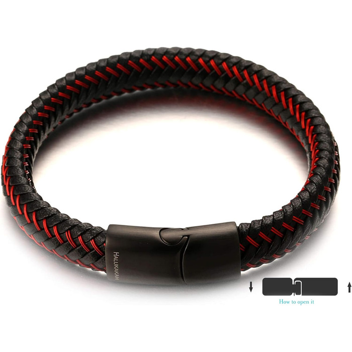 Чоловічий браслет Halukakah Jazz з натуральної шкіри чорного та коричневого кольорів. Магнітна застібка з нержавіючої сталі, регульований розмір 21.5-23 см. Безкоштовна подарункова коробка.