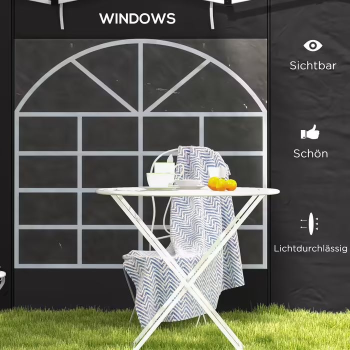 Outsunny 2-Piece Side Panels for Gazebo 3x3/3x6 m, Side Wall with Window and Velcro Closure, Waterproof Side Walls Made of Oxford Fabric, as Wind and Privacy Screen for Party Tent, Black | Aosom
