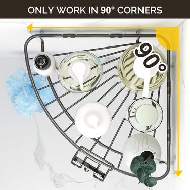 Orimade Corner Shower Shelf, Stainless Steel, Self-Adhesive Shower Shelf, No Drilling Required, for Bathroom, Home Decoration, Kitchen, 2 Pack, Grey