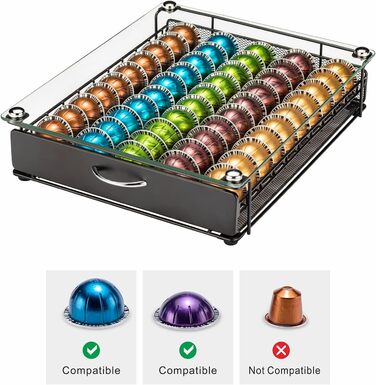 Тримач для капсул Vertuo Rice Rat для Nespresso Vertuo, 50 капсул, чорний, скляний каркас (прозорий)