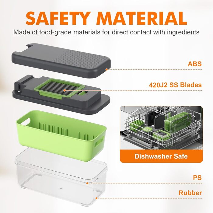 Ibergrif M521 - Набір для нарізки овочів 6-в-1, подрібнювач, кубики, слайси, 1200 мл, без BPA, для миття в посудомийній машині, чорно-зелений