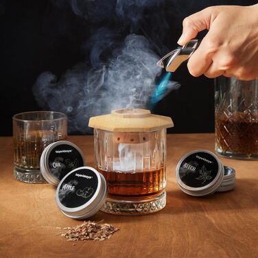 Набір для копчення віскі Toys4Boys - Преміум набір для копчення з дерев'яною кришкою, 4 арома-спіралі та запальничкою. Ідеальний подарунок для чоловіків. Набір для інфузії віскі без бутану, 4 арома-спіралі