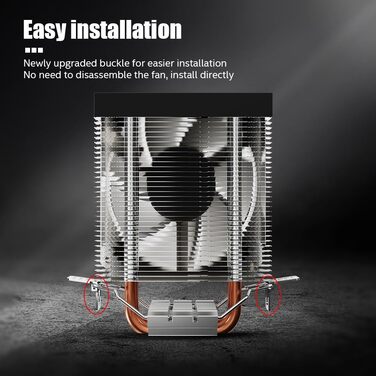 Охолоджувач CPU TZMRIT KF200 з 2 тепловими трубами, RGB LED, чорний, 9 см, 2200 RPM, для LGA115X/1200/17XX/1366, FM1/FM2/AM2/AM3/AM4/AM5