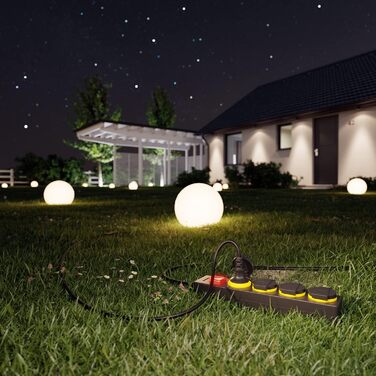 deleyCON Розподільник розеток на 4 розетки для вулиці зі шнуром 5м, IP44, вологозахищений, для саду, тераси, балкону, гаража (5м, з вимикачем)