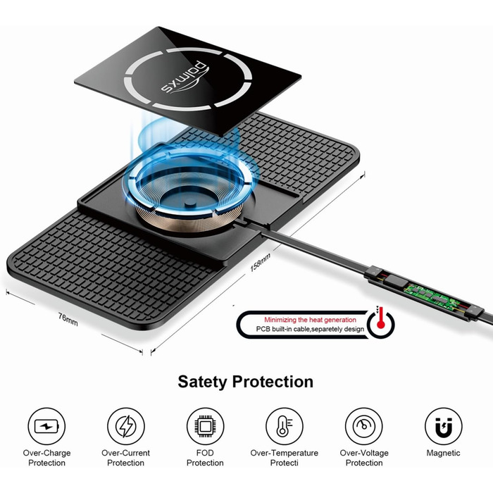 Автомобільне зарядне пристрій MagSafe Pad Polmxs: Швидка зарядка 15W, бездротова зарядка, сумісність з iPhone 17/16/15/14/13/12 (кабель 1м)