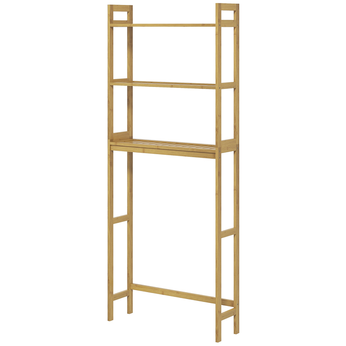 kleankin 3-Tier Toilet Bowl Shelf Bathroom Storage Rack with Tip-Over Protection Bamboo, Natural, Space-Saving Storage Shelf for Bathroom