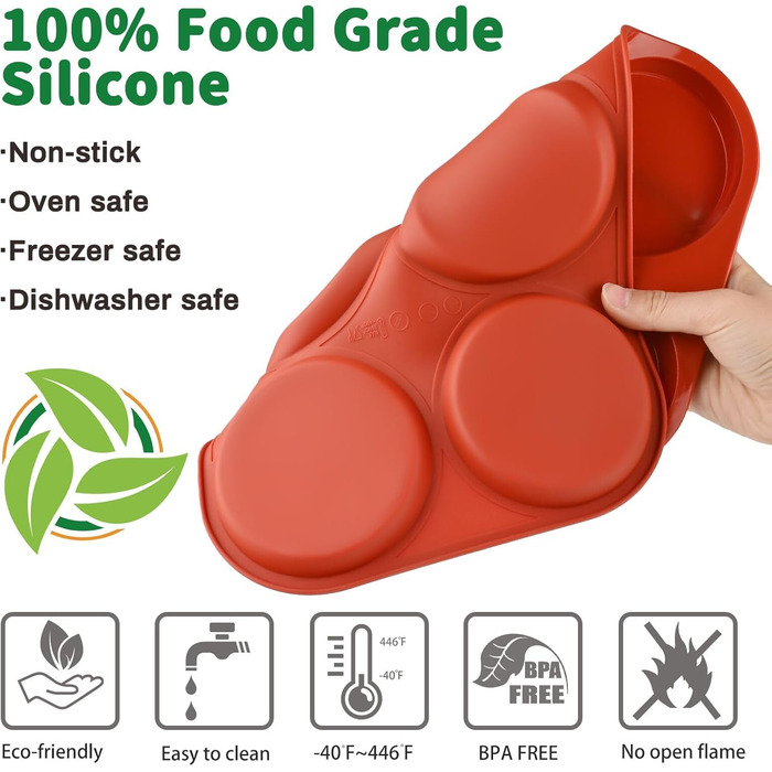 JOERSH Silicone Egg Molds, Non-Stick Coated, 10.2 cm, Jumbo Size, Round Muffin Baking Pans, Egg Molds for Breakfast, Egg Sandwiches, Cornbread and English Muffins, 2 Pack