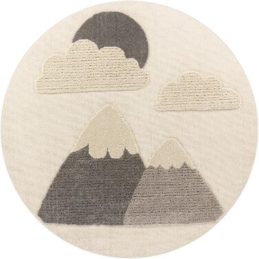 Paco Home Rug Children's Room Rug Play Rug Crawling Rug Short Pile Motif Sun 3D Effect Soft Modern Decor, Size: 160 cm Round, Color: Cream 2 160 cm Round Cream 2