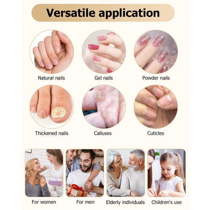 Набір для манікюру та педикюру з електричною насадкою для шліфування нігтів, 6 насадок, 20 шліфувальних кілець, 5 швидкостей, LED-підсвічуванням, білий