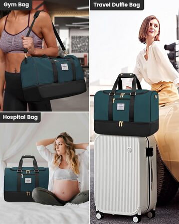 LOVEVOOK Спортивна сумка-рюкзак 37L, чорно-блакитна, для подорожей та відпочинку, з відділенням для взуття та мокрих речей, водонепроникна