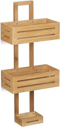 Relaxdays Shower Shelf Bamboo H x W x D: 65 x 28 x 15.5 cm Shower shelf made of wood as a hanging shelf for the shower with 3 shelves, shower basket as a bathroom shelf for hanging and a rust-free bathroom cabinet and shelf, natural