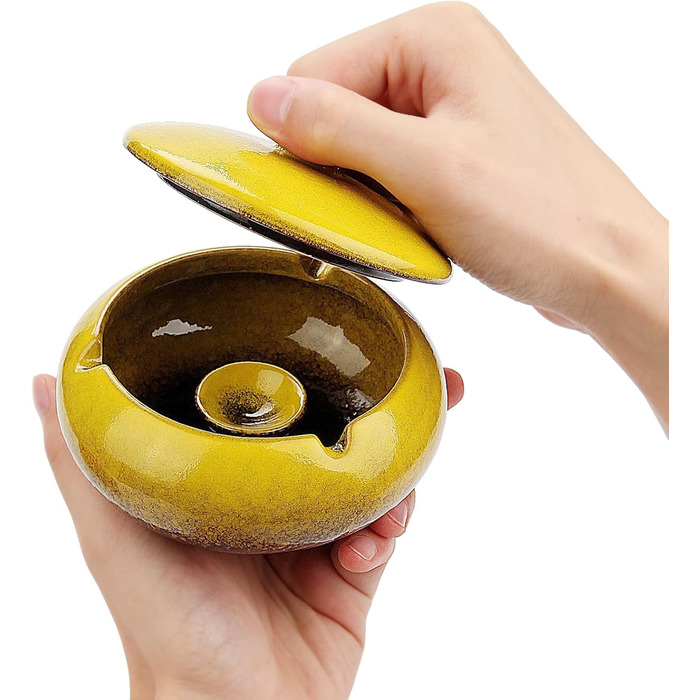 Керамічна попільничка для сигарет з кришкою, ретро-дизайн, для вулиці та дому, жовта