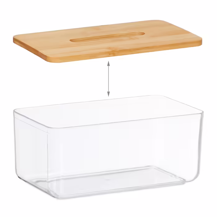 Relaxdays Clear Fabric Box with Bamboo Lid
