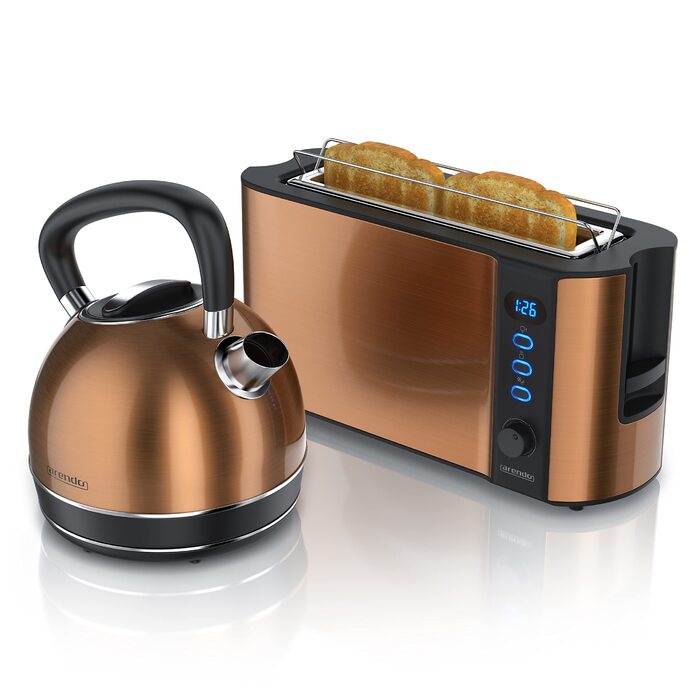 Набір чайник та тостер Arendo Kupferoptik: чайник 2200W, 1.7л, фільтр від накипу + тостер 2-шкісний з підігрівом для булок