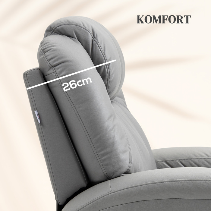 HOMCOM Electric TV Recliner Chair, Weight Capacity 150 kg, Stressless Recliner with Lie-Flat Function, Faux Leather, Light Grey