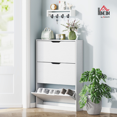 HOMCOM Shoe Cabinet with 3 Flaps, Shoe Rack, Shoe Bin Narrow Shoe Chest for 9-12 Pairs of Shoes 80 x 17 x 108 cm, White | Aosom