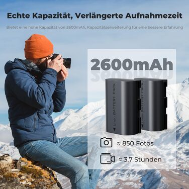 Акумулятор K&F Concept LP-E6NH 2600mAh (2 шт.) з зарядним пристроєм для Canon EOS R7, R5, R6, 6D II, 7D II, 60D, 70D, 80D, 90D