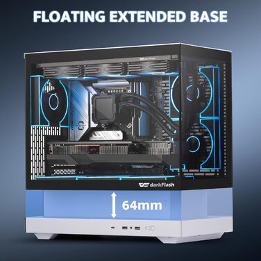 darkFlash FLOATRON F1(2025) - Корпус для ПК Micro-ATX з ефектом левітації, підтримка 360mm AIO, Typ-C, без RGB підсвітки