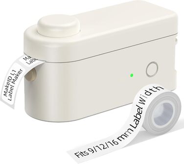 Makeid L1 Бездротовий етикет-принтер Bluetooth, портативний, для дому та офісу, друк 9–16 мм, швидкість 31 мм/с, білий, 203 DPI