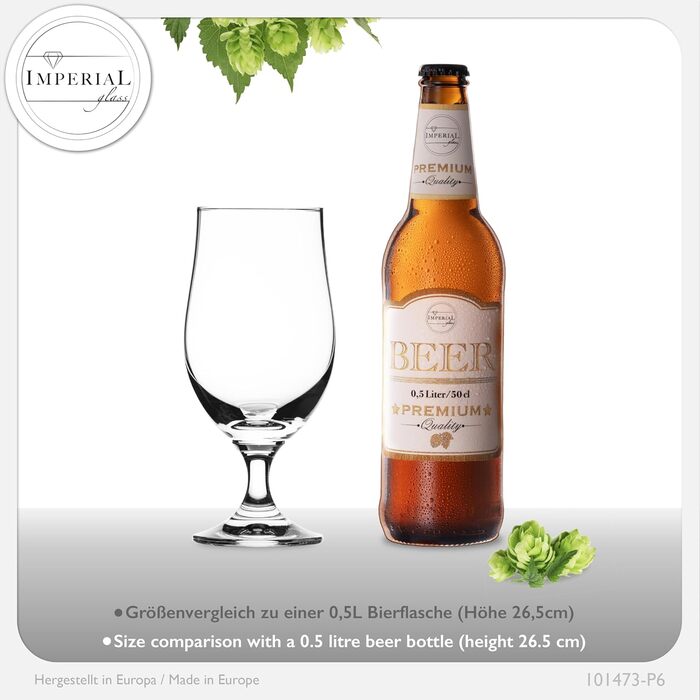 Набір пивних келихів PLATINUX Bierpokale 6 шт, 300 мл (макс. 400 мл) з кришталевого скла для пива, білого пива, тюльпани для пива 0.3 л