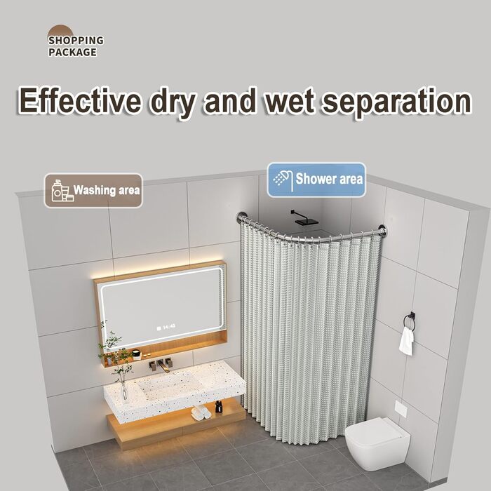 Регульована штанга для душу L-подібної форми без свердління, штанга для душу з нержавіючої сталі 304, розширювана кутова штанга для душу, для (Розмір:Колір) (C 90-130см x 90-130см, Срібло)