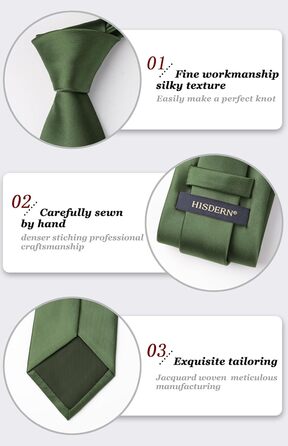 HISDERN Комплект краватки та кишенькового хустинки однотонний для весілля та свят