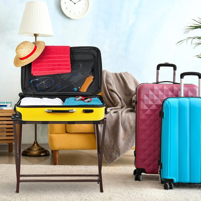 Relaxdays Suitcase Stand, Wood, Folding, Luggage Rack, Suitcase Storage, for Travel Luggage, HxWxD: 52.5x66.5x48 cm, white (Brown)