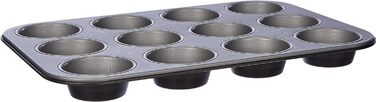 Dr. Oetker 12-Cup Muffin Tin Ø 7.5 cm BACK-IDEE KREATIV, Muffin tin made of steel sheet, Baking sheet with two-tone non-stick coating (Color: Gray/Black), Quantity: 1 piece