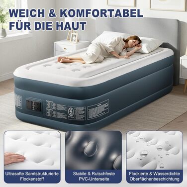 Надувний матрац LEADZM для 2 осіб з електронасосом, 203x152x46 см, сірий. Самороздувний, флок + PVC, вантажопідйомність 295 кг