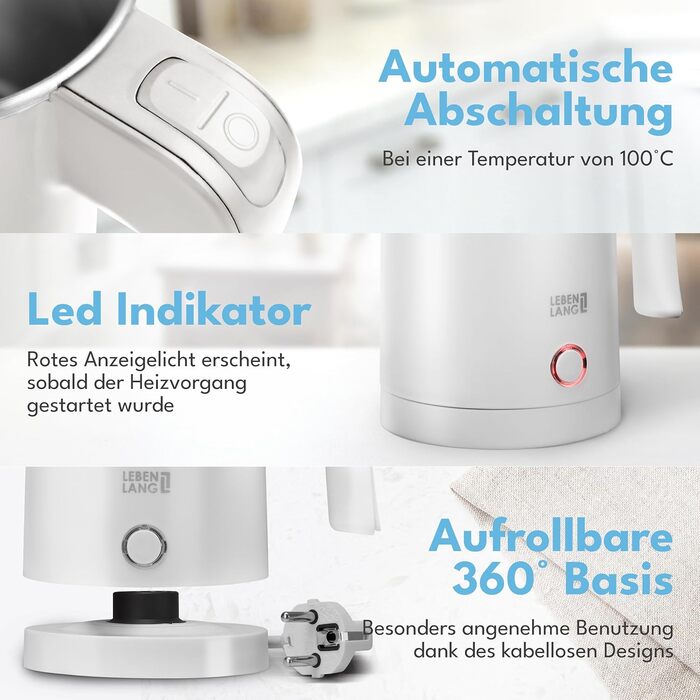 Електричний чайник для подорожей LEBENLANG з нержавіючої сталі, 500 мл, без BPA, 600W, білий, для кемпінгу та подорожей