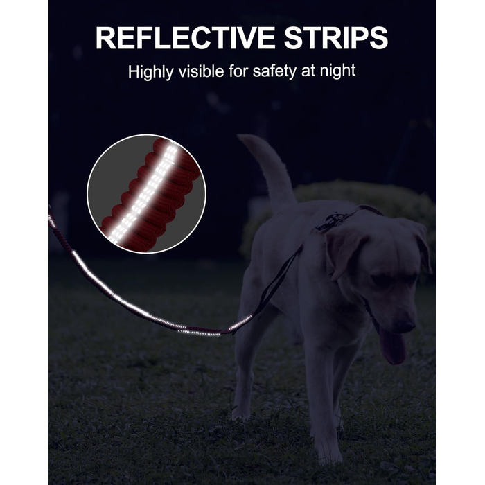 Тактична повідок для собак Joytale, еластична повідок з двома зручними ручками, страхувальний ремінь для автомобіля, повідок без ривка для собак середніх, великих та екстра-великих порід (1.2м-1.8м, червона)