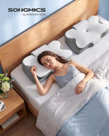 Подушка SONGMICS ергономічна з Memory Foam для сну (біла/сіра), регульована висота, для бокового, спинного та переднього положення