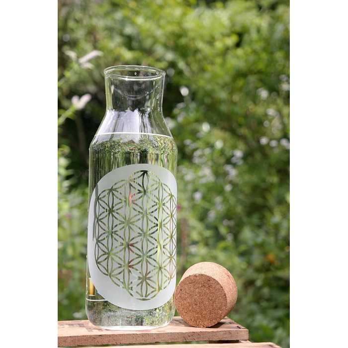 1.0L Carafe with the Flower of Life and cork stopper ~ FREIGLAS ~ Water jug, Flower of Life, engraving