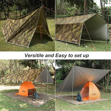 Тент Unigear 3x3, 3x4, 3x5, 4x4 м, водонепроникний, для намету, гамаку, кемпінгу, пікніків, з люверсами, шнурами, кілочками (Камуфляж, Жовтий)
